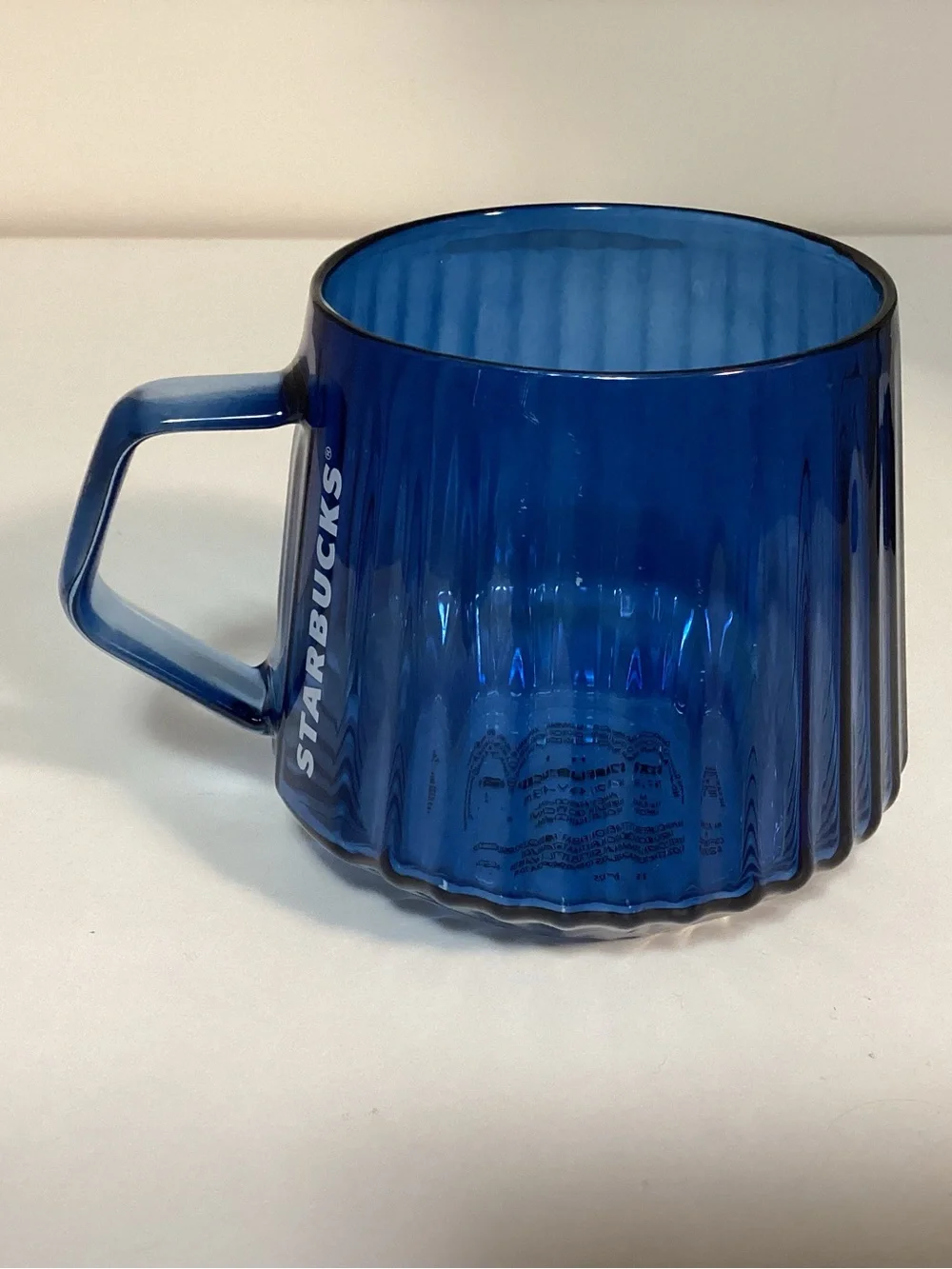 2026 Starbucks Sapphire Blue Ribbed Glass Mug 16oz 473ml
